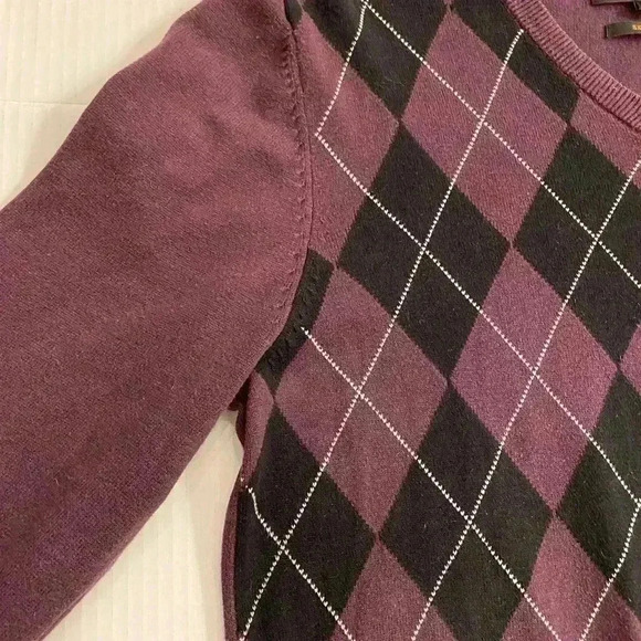 Men’s Argyle V-Neck Long Sleeve Cotton Black Purple Pullover medium - Picture 8 of 12
